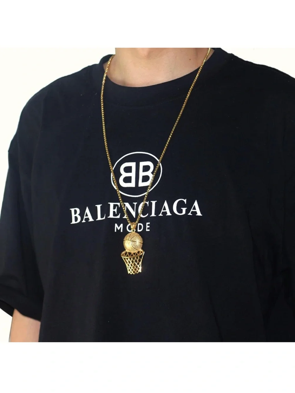 Gold Basketball Hoop Pendant Necklace C49